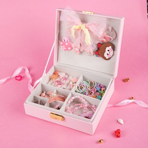 PU Leather Kids Jewelry & Hair Accessories Organizer Box Gift Set Storage Case with Clip Bracelets <b>Rings</b> Elastic Bands - Product Image 5