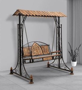 Classic Indoor Iron <b>Swing</b> With <b>Wooden</b> Seating Perfect For Traditional Homes Apartments And Modern Living Interiors - Product Image 1