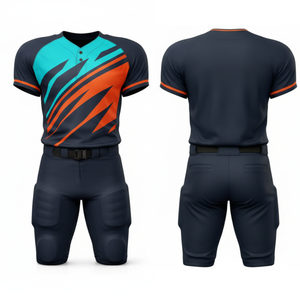 Uniforme de Fútbol Americano Personalizado, Jersey de Alto Rendimiento con Gráficos Sublimados en Verde Azulado y Naranja y Pantalones Acolchados Integrados, Ropa Deportiva de Equipo OEM - Product Image 3