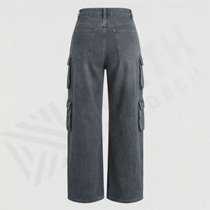 <b>Women</b> Denim Zipper Fly Eco Friendly <b>Jeans</b> Flat Front Cargo Pants Pockets High Waist Loose Mom Trousers Spring Streetwear Style - Product Image 2