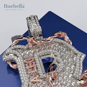 Pendentif lettre glacé personnalisé en argent 925 'Break A Leg' B collier initial, bijoux Hip Hop Bling avec breloque design ancre - Product Image 4