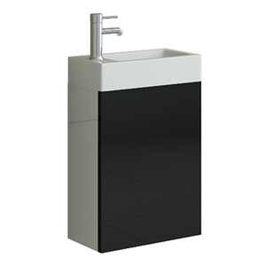 AARAU <b>Solid</b> <b>Wood</b> <b>Bathroom</b> Set Black Floor Standing Cabinet with Lacquer <b>Door</b> Panel & Ceramic Basin Water Resistant for Hotels - Product Image 2