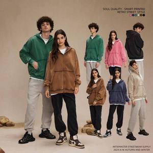 Sudaderas con capucha de tela de algodón grueso de estilo desgastado de gran tamaño para hombre personalizadas bordadas a la moda de calle Vintage - Product Image 5