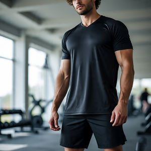 Camiseta de entrenamiento con cuello en V para hombre, camiseta de manga corta personalizada para hombre, camiseta ligera para ejercicio de gimnasio para hombre - Product Image 4