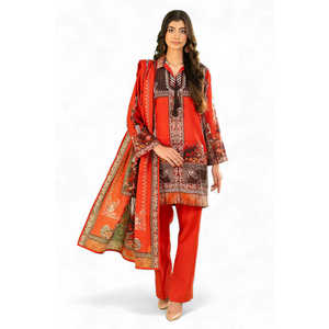 Conjunto de 3 piezas de salwar kameez de algodón khaddar estampado con dupatta de zari pesado, ropa paquistaní para festivales WNS-52043 - Product Image 3