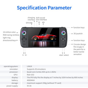 Console di Gioco Portatile Retro M27 con Schermo IPS da 7 Pollici, Risoluzione 600x1024, 64GB, <span class=keywords><strong>2000</strong></span> Giochi Integrati, Lunga Durata della Batteria - Product Image 6
