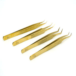 Pinces à épiler à pointe en fibre, dernières nouveautés, vente chaude, pinces à épiler pour extensions de cils, pinces noires, poignée diamant, offre de logo personnalisé, or plasma - Product Image 2