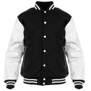 Unisex Varsity Letterman <b>Jacket</b> with Black Wool Body and <b>Real</b> <b>Leather</b> Sleeves CollegeBaseballjacket for men DDP Shipping - Product Image 1