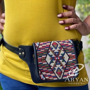 Real Handmade Genuine Leather Utility Hip <b>Pocket</b> <b>Belt</b> Hot Selling High Quality Jacquard Fabric Multi <b>Pocket</b> Hip Bag for Women - Product Image 1