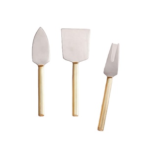 Stainless Steel <b>Cheese</b> <b>Set</b> with Brass Lining Embossed Round Handle Amazing New Look <b>Cheese</b> Spreader and Slicer - Product Image 1
