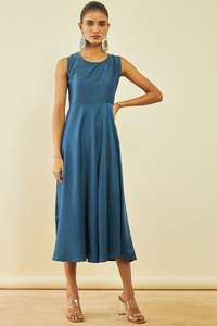 2025เดรสผ้าฝ้ายพิมพ์ลายดอกไม้สีฟ้า, เดรสบานยาวถึงข้อเท้าชุดเดรสถักด้วยมือ - Product Image 3