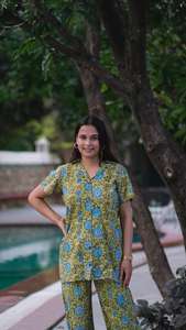 <b>Women</b> Summer Outfit Block Print Pure Cotton Day Wear Co-ord Set Shirt and <b>Trouser</b> Set Holiday Wear Summer Outfit Slit <b>Trousers</b> - Product Image 6