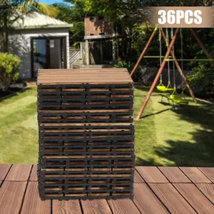 12 ''x 12'' Carreaux de terrasse en bois dur imbriqués 36Pcs DIY Plancher en bois extérieur lisse 18mm Moderne Facile Planche de terrasse extérieure - Product Image 1