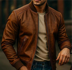 Blouson en cuir unisexe tendance et personnalisé pour l'hiver, avec col montant et logo frontal, chauffant - Product Image 3