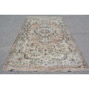 Vintage Turkish Rug 5.5 X 8.6 ft Brown Beige Large Area Wool Latex Backing Patchwork Rectangle Hallway Room Rug for Teens - Product Image 1