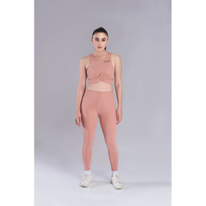 Soutien-gorge de sport torsadé rose bébé et legging taille haute 90% polyester 10% pour - Product Image 2