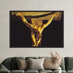 Toile imprimée style crucifixion de Salvador Dalí pour décoration chrétienne, 1P : encadrée noire - Product Image 1