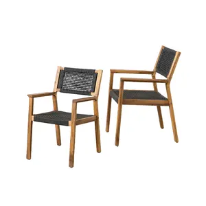 Vente directe d'usine du Vietnam chaise de salle à manger en bois massif au design vintage café simple chaise tissée en corde pour rester à la maison