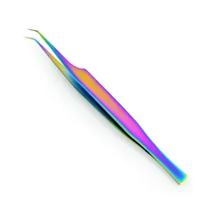 Best Supplier Pissco Eyelash Extension Tweezers Stainless Steel Multi Rainbow Plasma Coating 45 Degree 7 mm Bend Sharp Points