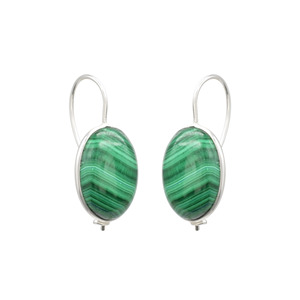 Fait à la main en argent Sterling 925 ovale Cabochon Malachite boucles d'oreilles pendantes pierre unique boucles d'oreilles femmes élégantes bijoux fins cadeau - Product Image 2