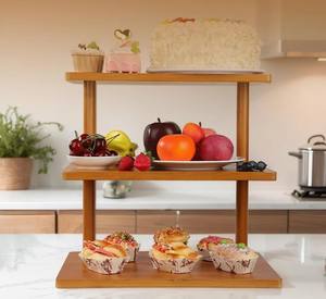 Exhibidor de Postres de Madera Premium de 2 Niveles con Diseño a Cuadros y Asa Dorada, Ideal para Fiestas y Eventos en el Hogar - Product Image 5