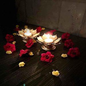 Support de bougie finition métallique, fait main, décoratif, centre de table pour bougies chauffe-plat, ambiance luxueuse pour la maison, idéal pour les fêtes, mariages, ou comme cadeau spirituel. - Product Image 4