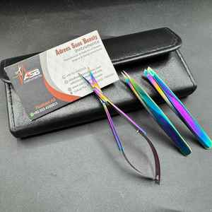 Pince à épiler à sourcils arc-en-ciel de haute qualité avec logo personnalisé Pince à épiler à sourcils pointu en acier durable Pochette à ciseaux incluse - Product Image 1