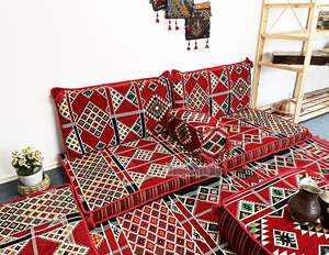 Alfombra Nomad para asientos de suelo árabe, juego de funda de cojín para asientos de esquina Oriental, rojo - Product Image 4