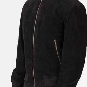 custom Black <b>Suede</b> Bomber <b>Jacket</b> Professional Manufacture customized Stand Collar Winter Season Plain Dyed Technics - Product Image 4