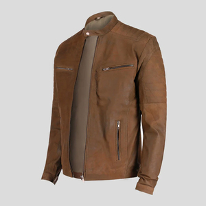 Veste en cuir véritable pour homme de bonne qualité, automne-hiver, col montant, logo sur le devant, imperméable, écologique, respirante, fabriquée au Pakistan - Product Image 2