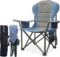 Chaise pliante de camping robuste en acier inoxydable bleu, supportant 227 kg, avec poche latérale en tissu Oxford 600D et porte-gobelet, pour adultes et activités sportives