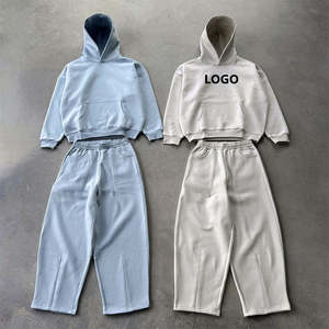 Ensemble pantalon de survêtement à capuche et survêtement style baggy avec logo personnalisé Ensemble pantalon jogging évasé en éponge avec logo personnalisé - Product Image 2