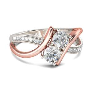 Anillo de Plata de Ley con Dos Piedras Cruzadas de Corte Redondo para Aniversario, Jeulia - Product Image 2