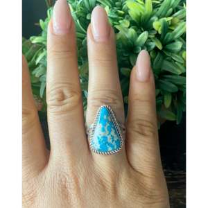 South Hill <b>Turquoise</b> Sterling Silver <b>Ring</b> Size 9.5-Princess Cut Geometric Fine Jewelry for Everyday Wear - Product Image 2