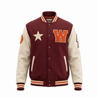 Blouson universitaire unisexe personnalisé avec patchs en chenille, corps en laine, manches en cuir, couleur acajou, style Letterman, streetwear, OEM, coupe décontractée, épais