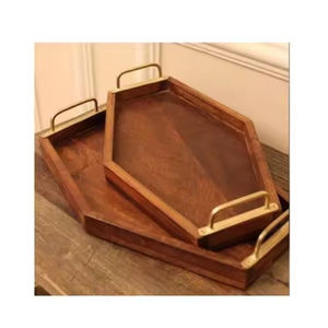 Customized Size and Shape <b>Food</b> <b>Serving</b> <b>Tray</b> Wooden and Mother of Pearl Work <b>Serving</b> <b>Tray</b> With Brass Handle - Product Image 2