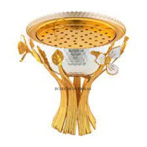 Suministro directo de fábrica Quemador de incienso de metal recubierto de polvo de color blanco y chapado en oro de alta calidad con soporte de diseño de hojas - Product Image 3