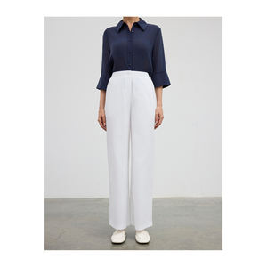 Pantalon respirant à jambes larges en mélange de coton avec ceinture élastique - Product Image 4