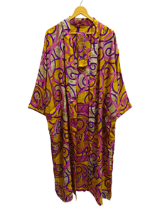 ชุดกิโมโนผ้าไหมส่าหรีลายดอกไม้แนววินเทจชุดคลุมส่าหรีชุดปาร์ตี้ชายหาดผ้านุ่มทำมือสไตล์อินเดีย - Product Image 5