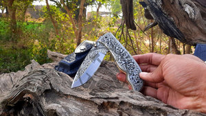 มีดพับสลักส่วนบุคคลทำด้วยมือมีดกระเป๋า D2เหล็กสลักใบมีดมีดมีดแบบมีลักษณะเฉพาะตัว - Product Image 6