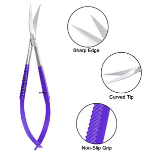 Ciseaux de beauté multifonctionnels à ressort, lames courbées en acier inoxydable, tranchantes et durables, pour nail art, pour droitiers, manche violet - Product Image 2