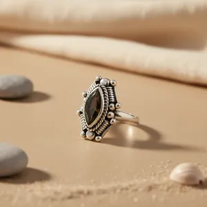 Anillo Geométrico de Plata 925 con Topacio Místico para Mujer, Joyería de Diseño, Corte Ovalado, Piedra Natural, Bañado en Rodio - Product Image 1