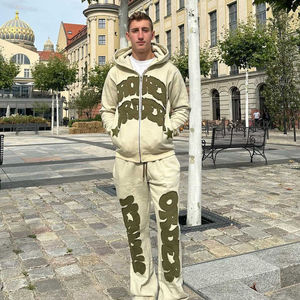 Personnalisé surdimensionné français éponge soleil délavé en détresse fermeture éclair brodé Patch Vintage lavé à l'acide empilé pantalons de survêtement à capuche ensemble - Product Image 5