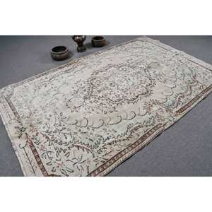 Alfombra turca Vintage, clásica, blanca, Beige, 5,7x9,4 pies, respaldo de látex de lana, patrón de retazos para sala de estar, pasillo, dormitorio de adolescentes - Product Image 2