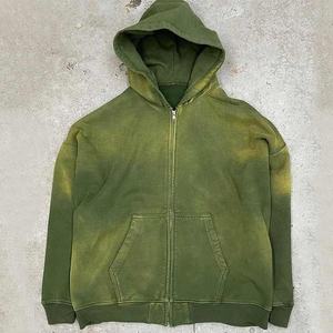 Alta calidad 100% algodón francés Terry Zip Hoodie venta al por mayor personalizado de los hombres de peso pesado lavado Vintage desgastado ácido lavado otoño - Product Image 6