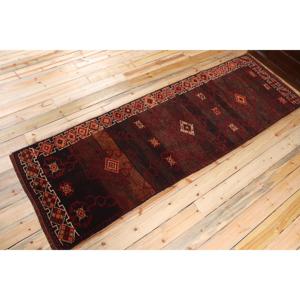 Vintage Rug, 3.1x8.6 ft Runner Rug, <b>Brown</b> Red Herki <b>Wool</b> Rug - Product Image 2