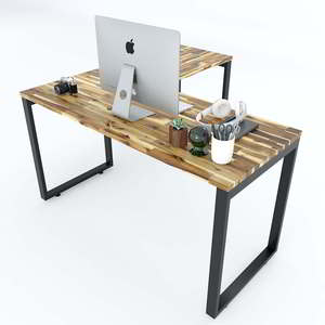 L-Shaped 140x140cm Acacia Wood <b>Desk</b> with Assembled Iron Legs Industrial Style <b>Foldable</b> for <b>Office</b> Hospital or Home-HBWD014 - Product Image 1