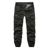 Großhandel Mid-Waist Straight Canvas Hose Streetwear Multi-Pocket Cargo-Hose mit Knopfverschluss Dunkel Unifarben 100% Baumwolle