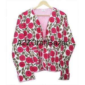 Chaqueta Étnica India Hecha a Mano 100% Algodón Puro Acolchada Reversible con Estampado Floral para Mujer, Ropa de Invierno, Chaquetas Elegantes para Mujeres - Product Image 6