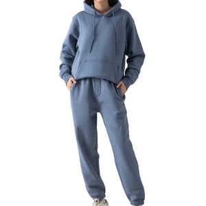 Conjunto de entrenamiento para correr de 2 piezas de algodón 100% para mujer, ropa de calle personalizada, patrón sólido, chándales al por mayor - Product Image 3